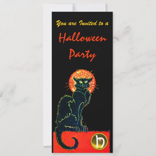 Convite Ouro MONOGRAMA DO PARTIDO BLACK CAT HALLOWEEN (Frente)