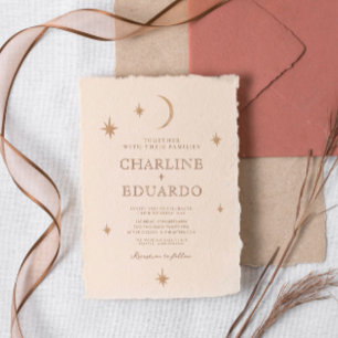 Convite Ouro Moon Celestial Boho Casamento Qr Code