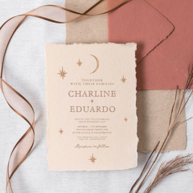 Convite Ouro Moon Celestial Boho Casamento Qr Code (Criador carregado)