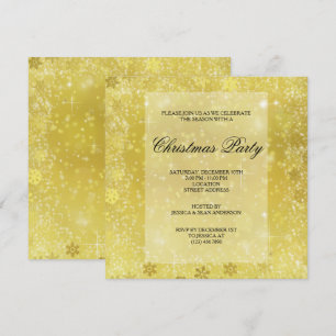 Convite Ouro na moda Flocos de neve e brilhos Natal