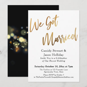Convite Ouro Nós Casamos Bokeh Fundo Preto Recepção