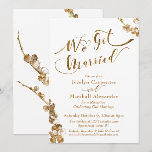 Convite Ouro Nós nos Casamos com Botânicos em Branco