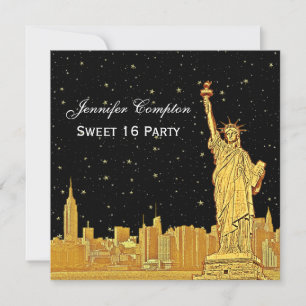 Convite Ouro NYC Horizonte #2 Etch Estrela DIY BG SQ Doce