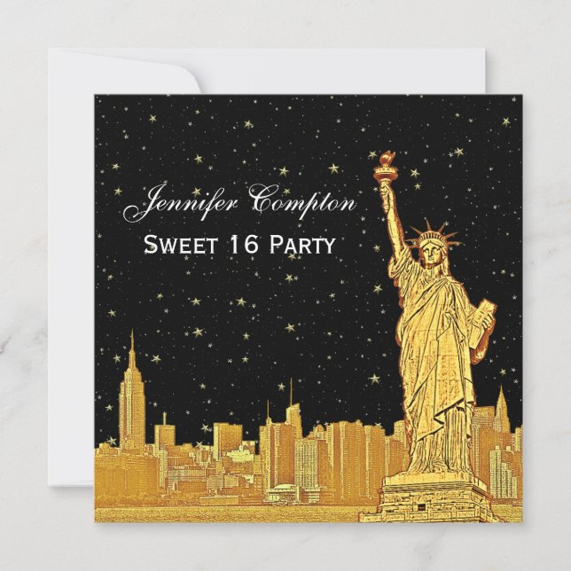 Convite Ouro NYC Horizonte #2 Etch Estrela DIY BG SQ Doce  (Frente)