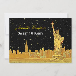 Convite Ouro NYC Skyline #2 Etch Starry DIY BG H Doce 16