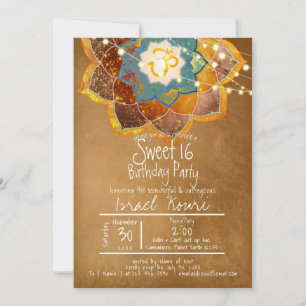 Convite Ouro Om Flor Mandala Design Sweet 16 Dourado