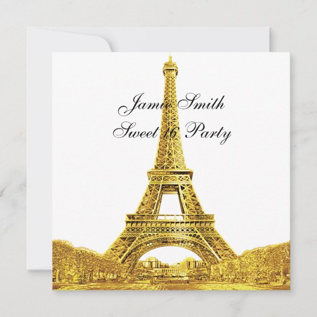 Convite Ouro Paris França Silhueta #2 Doce 16 SQ (Frente)