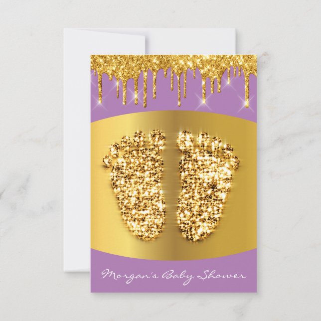 Convite Ouro Pé azul Chá de fraldas púrpura (Verso)