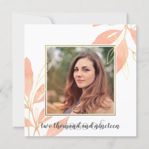 Convite Ouro Peach Watercolor Graduação Floral