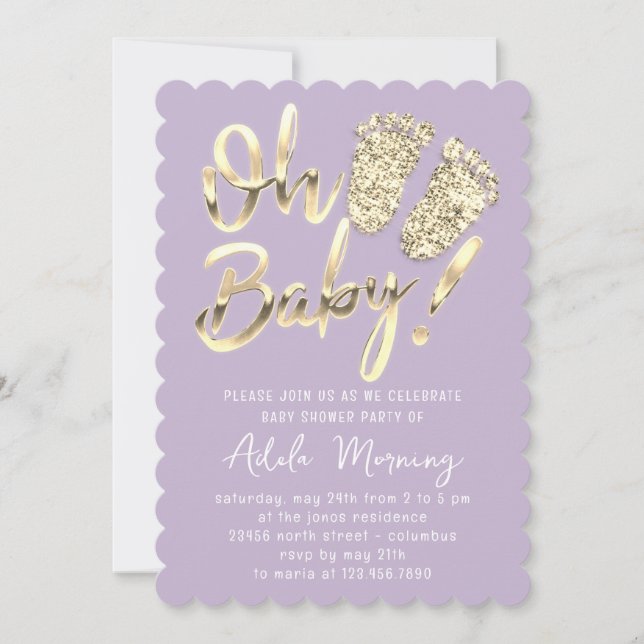 Convite Ouro Pés Menina Garota Chá Violeta Roxo (Frente)