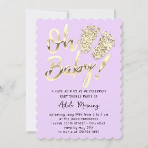 Convite Ouro Pés Menininha Garota Chá Pastel Roxo