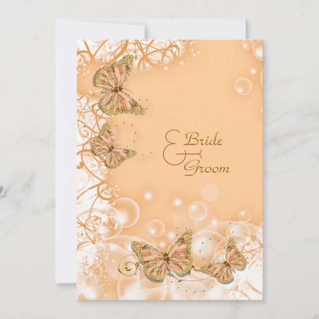 Convite Ouro pêssego casamento noivado aniversário (Frente)