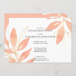 Convite Ouro Pêssego Festa de noivado Floral de Aquarela