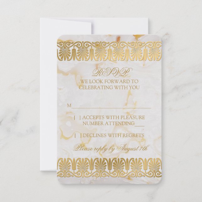 Convite Ouro Prata Mármore Marble Resposta Casamento RSVP (Frente)