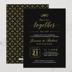 Convite Ouro & Preto 50º Aniversário de Casamento Elegan