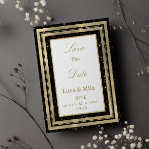 Convite Ouro preto brilhante confete glitter Save the Date