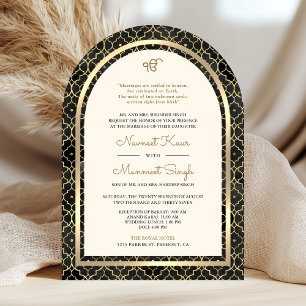 Convite Ouro Preto Código QR Marroquino Casamento Arco Sik