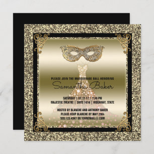 Convite Ouro preto do doce dezesseis do mascarada   do