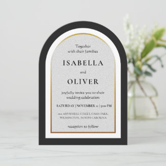 Convite Ouro preto e casamento simplista branco