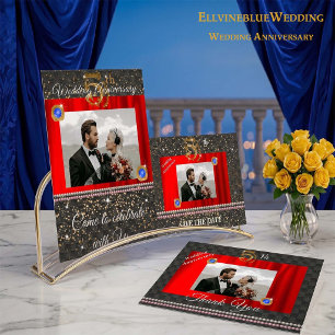 Convite Ouro Preto e Safira Azul 5º Aniversário de Casamen