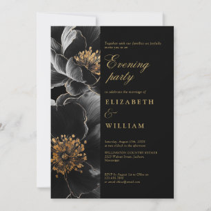 Convite Ouro Preto Floral Moderno para Casamento Festa Not