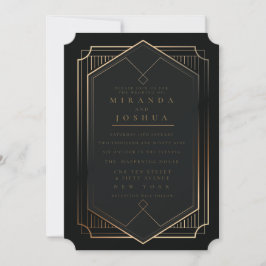 Convite Ouro Preto Luxo Elegante Casamento Art Déco