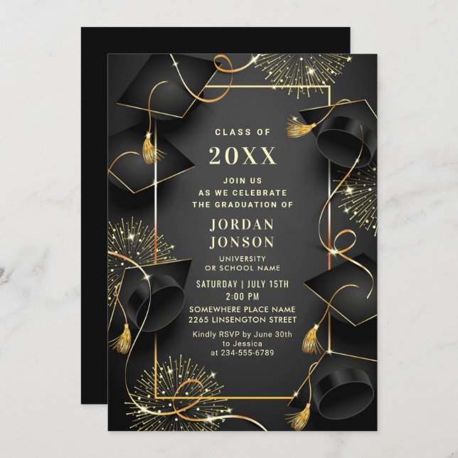 Convite Ouro preto moderno (Frente/Verso)