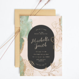 Convite Ouro preto moderno-Abstrato Eucalyptus Greenery