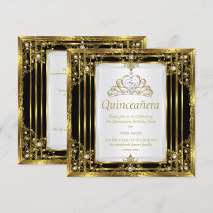 Convite Ouro Preto Pérola Branca Princesa Quinceanera