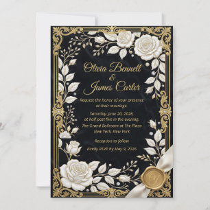 Convite Ouro Preto Rosa Branca Luxo Elegante Formal