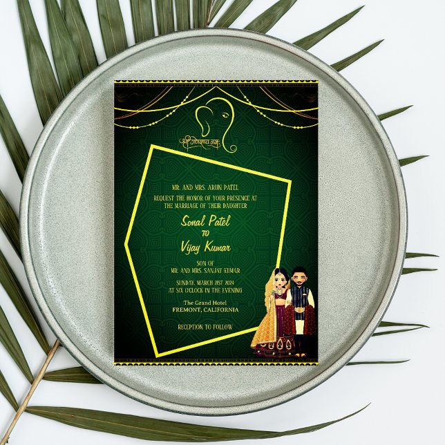 Convite Ouro Real do Casamento Hindu de Ganesha (Criador carregado)