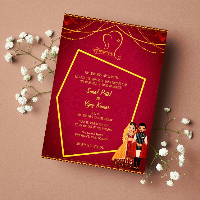 Convite Ouro Real do Casamento Hindu de Ganesha (Criador carregado)