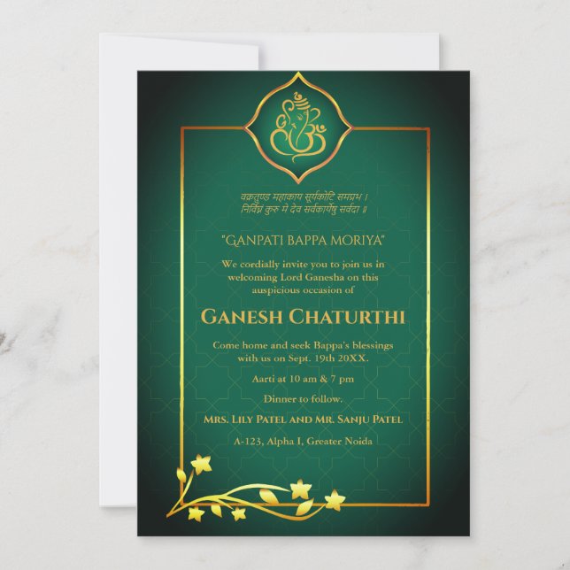 Convite Ouro Real Ganesh Chaturthi Puja (Frente)