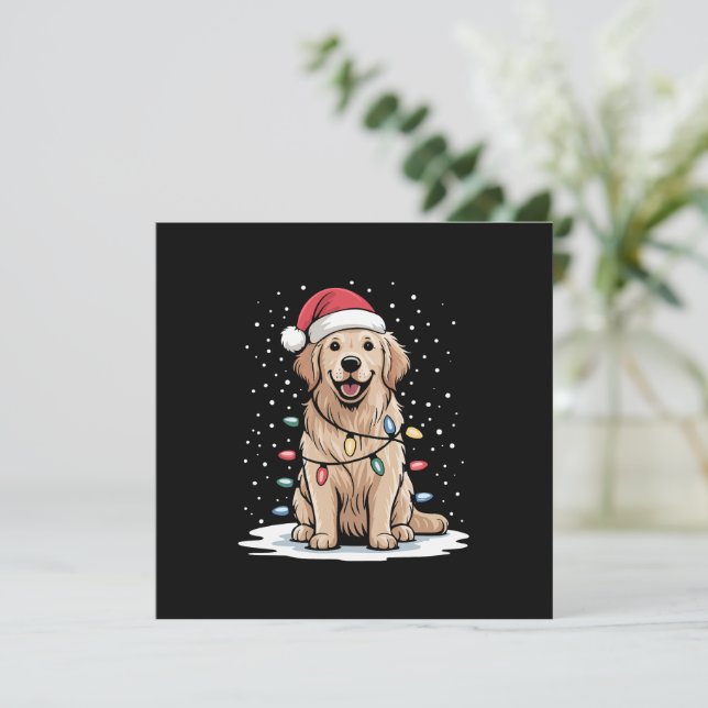 Convite Ouro Retriever Papais noeis de Natal Luzes de Árvo (Em pé/Frente)