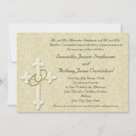 Convite Ouro Rings com Cruz, Elegante Amor Cristão