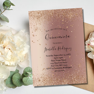 Convite Ouro Rosa Brilho Glamour Quinceanera Aniversário