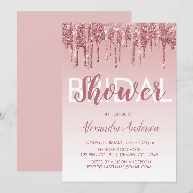 Convite Ouro Rosa | Chá de panela brilhante rosa (Frente/Verso)