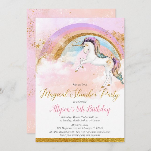 Convite Ouro rosa de aniversário do monstro Elegante (Frente/Verso)