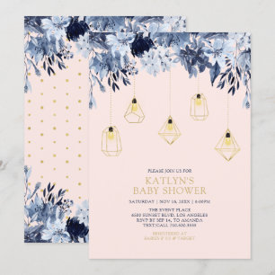 Convite Ouro & Rosa   Luzes Boho chic Chás de Bebê