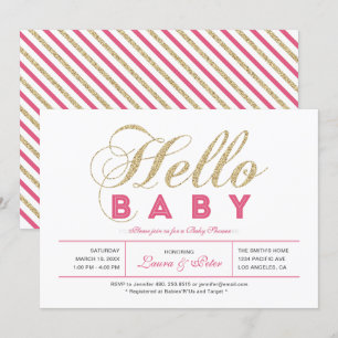 Convite Ouro & Rosa   Menina, Tipografia Moderna Chamada d