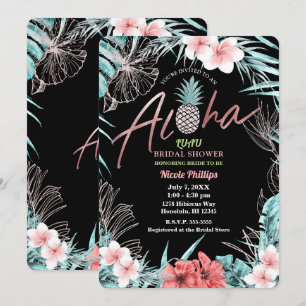 Convite Ouro Rosa Tropical Abacaxi Botânico Luau Havaiano