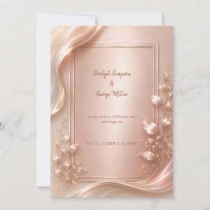 Convite Ouro Rosado Floral Luxo Casamento Brilho Metálico