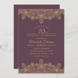 Convite Ouro Roxo de Festa de aniversário de 70 Roxo de am