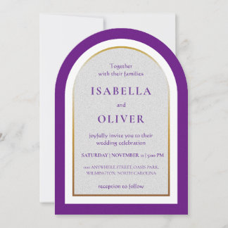 Convite Ouro roxo e casamento simples branco