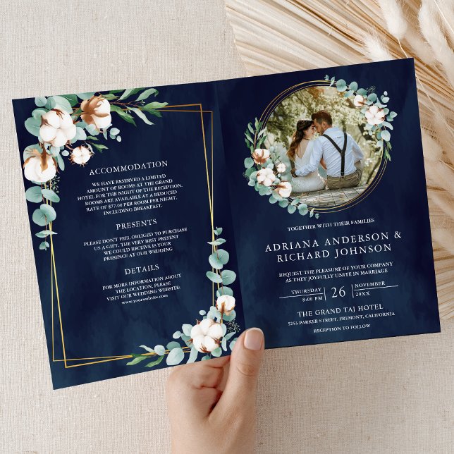 Convite Ouro Rústico Algodão Eucalipto Código QR Casamento (Criador carregado)