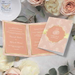 Convite Ouro Rústico Pastel Pêssego Damasco Casamento Muçu
