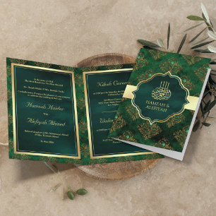 Convite Ouro Rústico Verde Esmeralda Damasco Casamento Muç