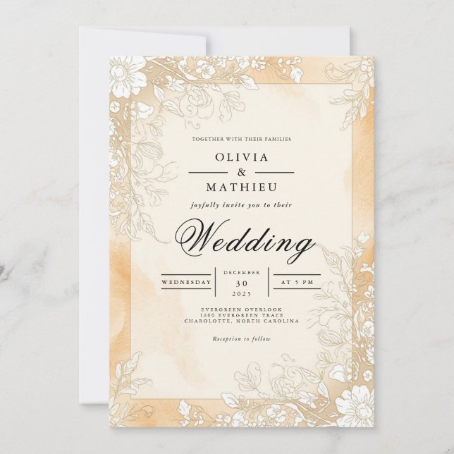 Convite Ouro Sepia Flourish Wedding (Frente)