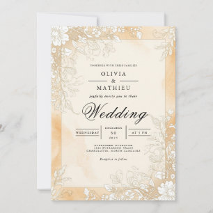 Convite Ouro Sepia Flourish Wedding