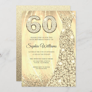 Convite Ouro Sparkle Dress Womans 60ª Festa de aniversário